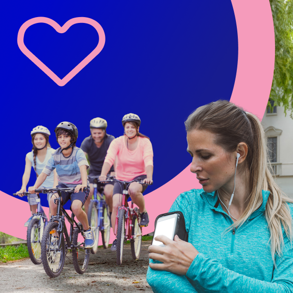 famiglia in bicicletta e runner al parco - offerta salute - WINDTRE assicurazioni