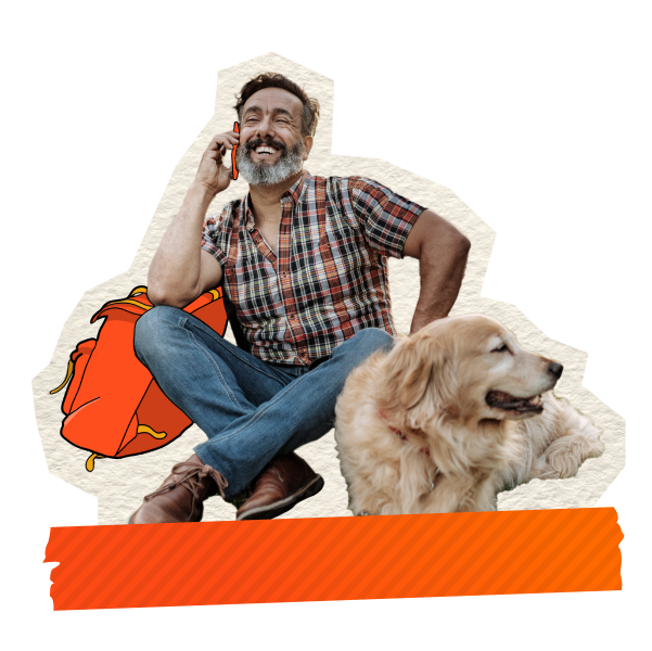 uomo con cane al cellulare - offerta voce full - windtre
