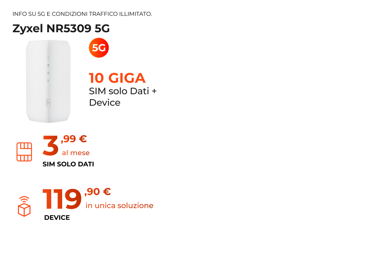 Zyxel NR5309 a 119,90 € - Sim 10 Giga solo dati a 3,99 € al mese