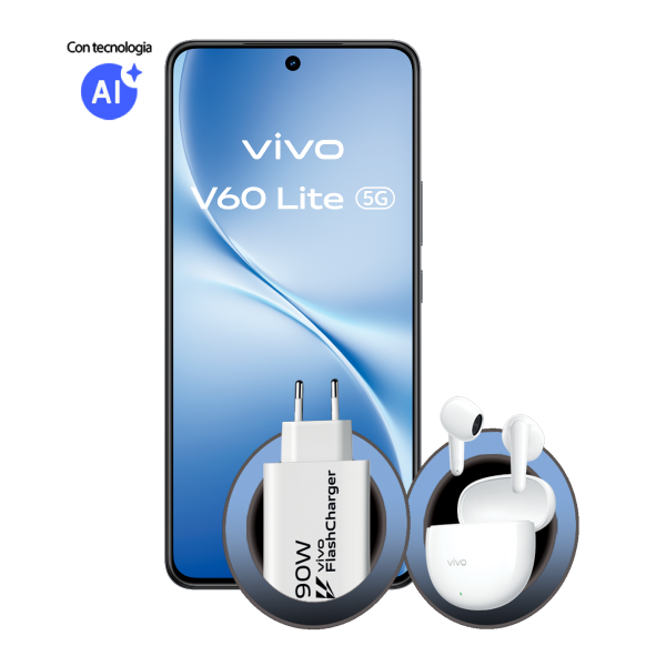 VIVO V60 Lite 5f con tecnologia AI e accessori